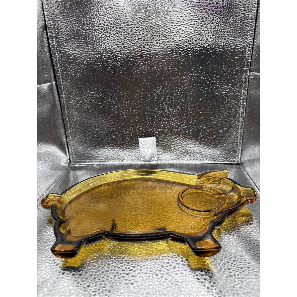 Vintage Tiara Indiana Glass Amber Pig Platter Tray Plate 1970s